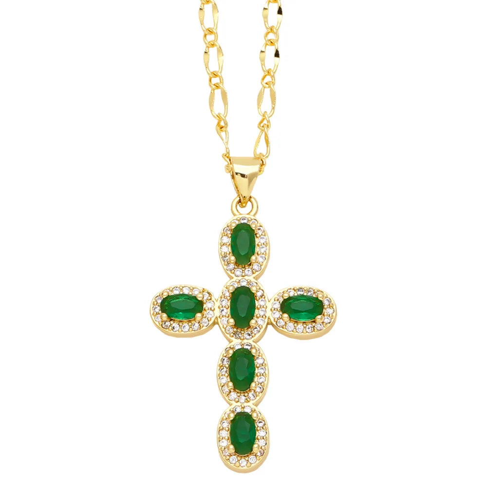 Colorful Zircon Cross Necklace