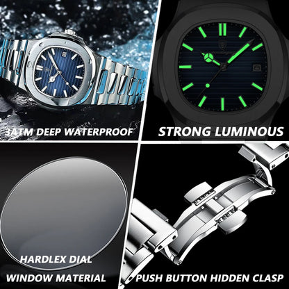 Poedagar™ Royal Stainless Steel Men’s Watch – Waterproof & Luminous