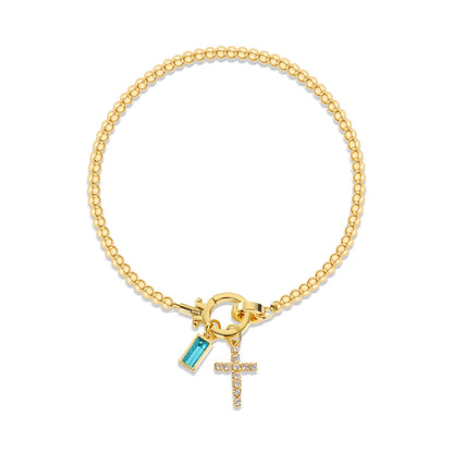 Cross Birthstone Charm Bracelet