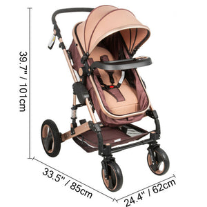 Luxurious Baby Stroller 3 in 1 Portable Travel Reclining Baby Carriage Folding Pram for Newborn Baby Bassinet Pushchair-0